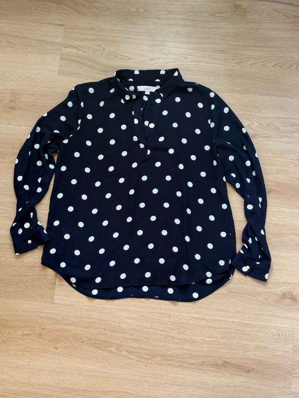 LOFT Black and White Polka Dot Long-Sleeve Shirt